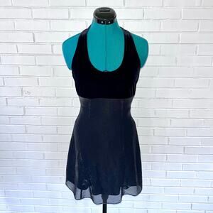 Vintage 90s Roberta black velvet and sparkly mini skirt halter dress